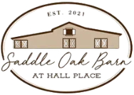 Oval logo of a brown barn with the text Saddle Oak Barn at Hall Place underneath it